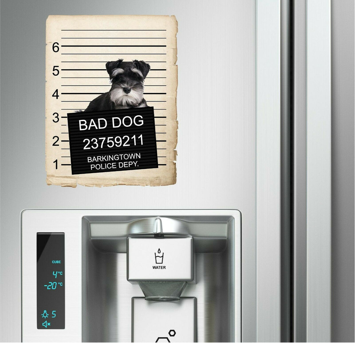 Miniature Schnauzer Mugshot Bad Dog Fridge refrigerator Car Magnet