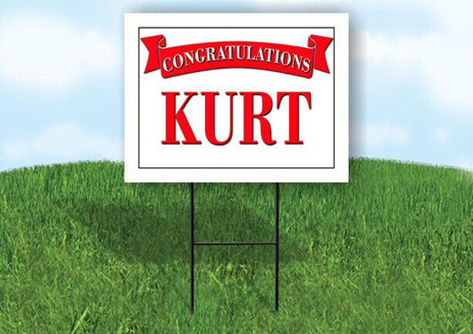 KURT CONGRATULATIONS RED BANNER 18in x 24in Yard sign with Stand