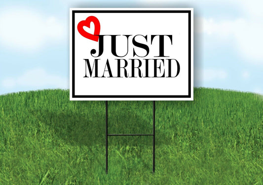 JUST MARRIED RED HEART Yard Sign with Stand LAWN SIGN