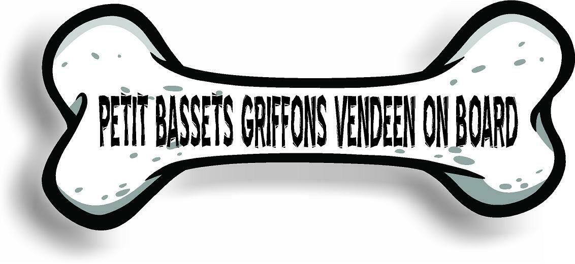 Dog on Board Petit Bassets Griffons Vendeen Bone Car Magnet Bumper Sticker 3"x7"