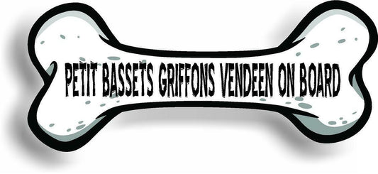 Dog on Board Petit Bassets Griffons Vendeen Bone Car Magnet Bumper Sticker 3"x7"
