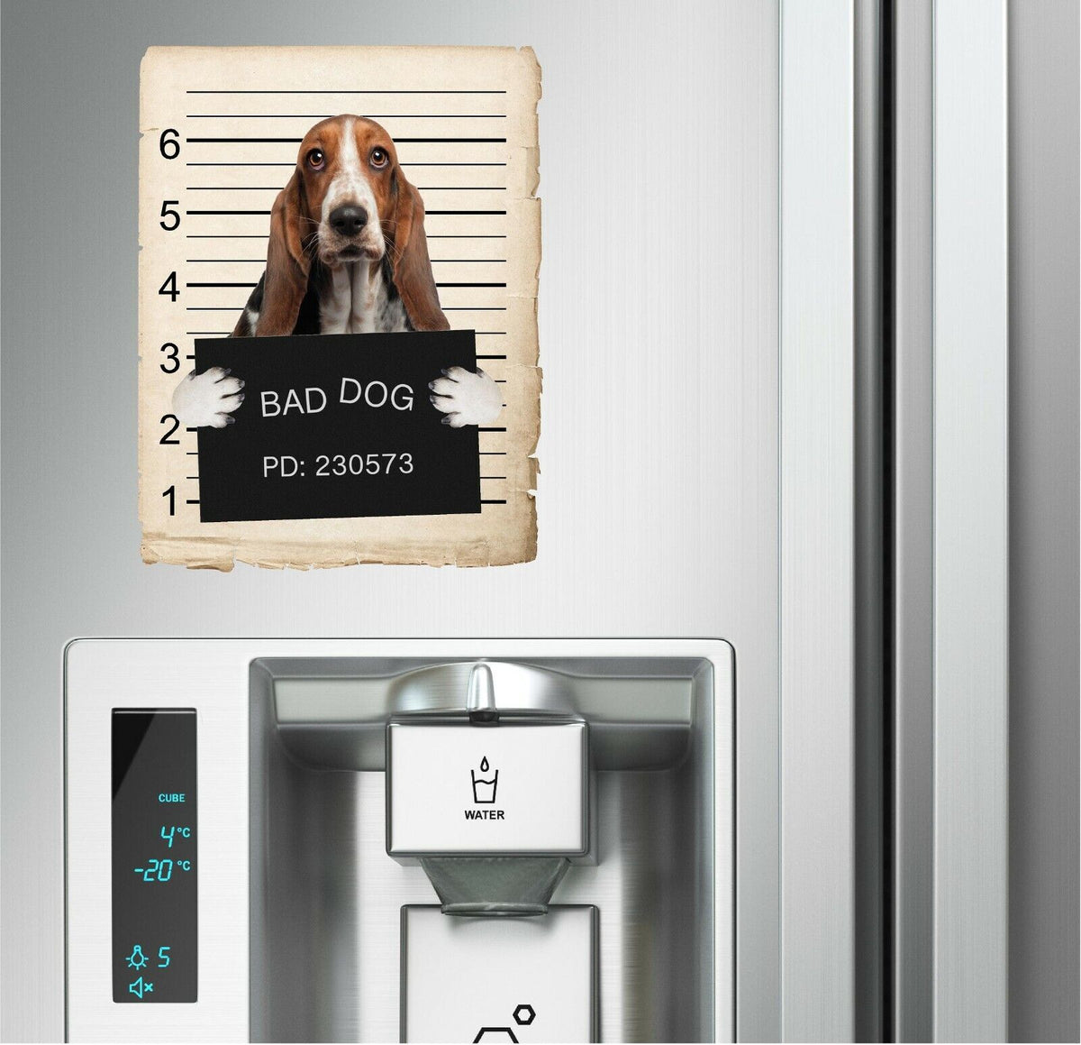 Basset Hound Mugshot Bad Dog Fridge refrigerator Car Magnet Bumper Sticker