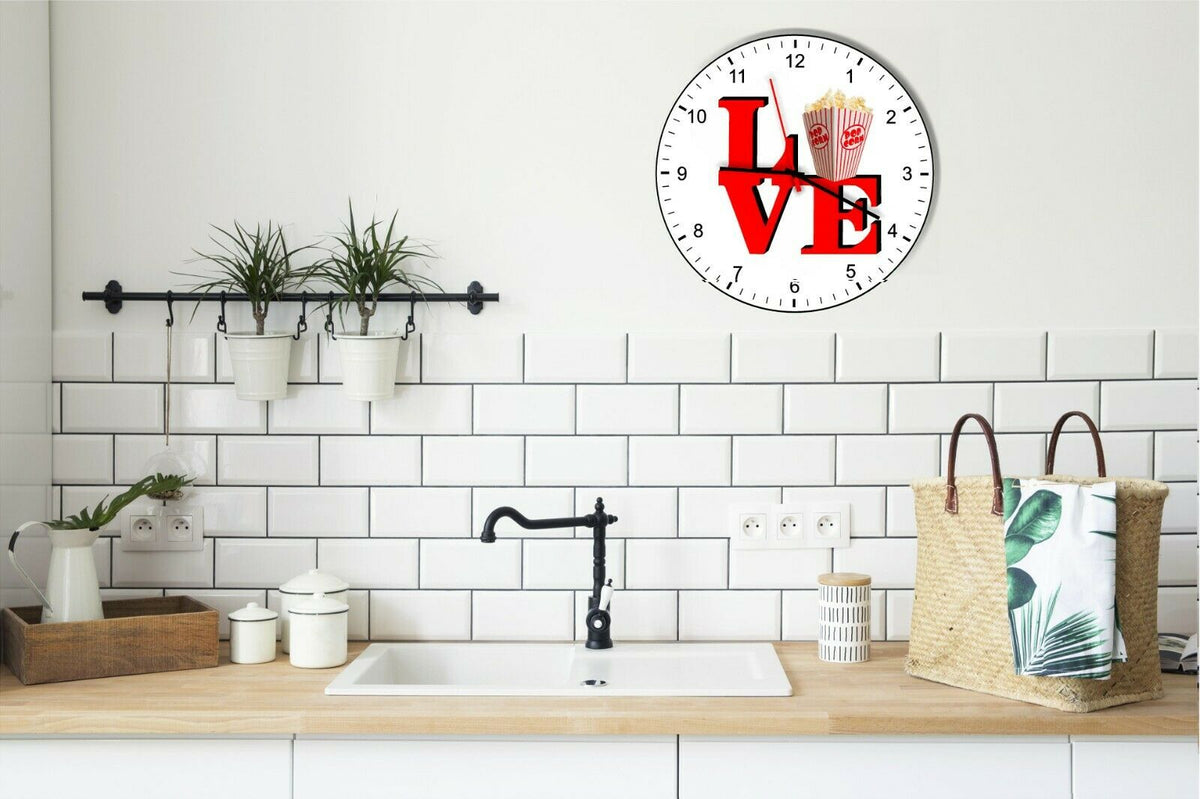 I Love Popcorn Love Park Funny Kitchen Living room Wall Clock