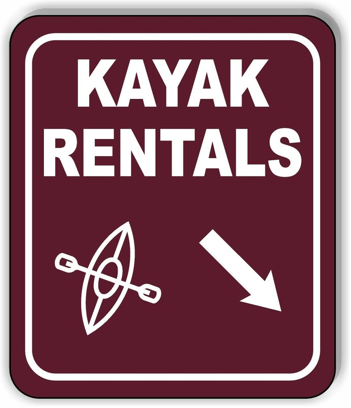 KAYAK RENTALS DIRECTIONAL 45 DEGREES DOWN RIGHT ARROW Aluminum composite sign