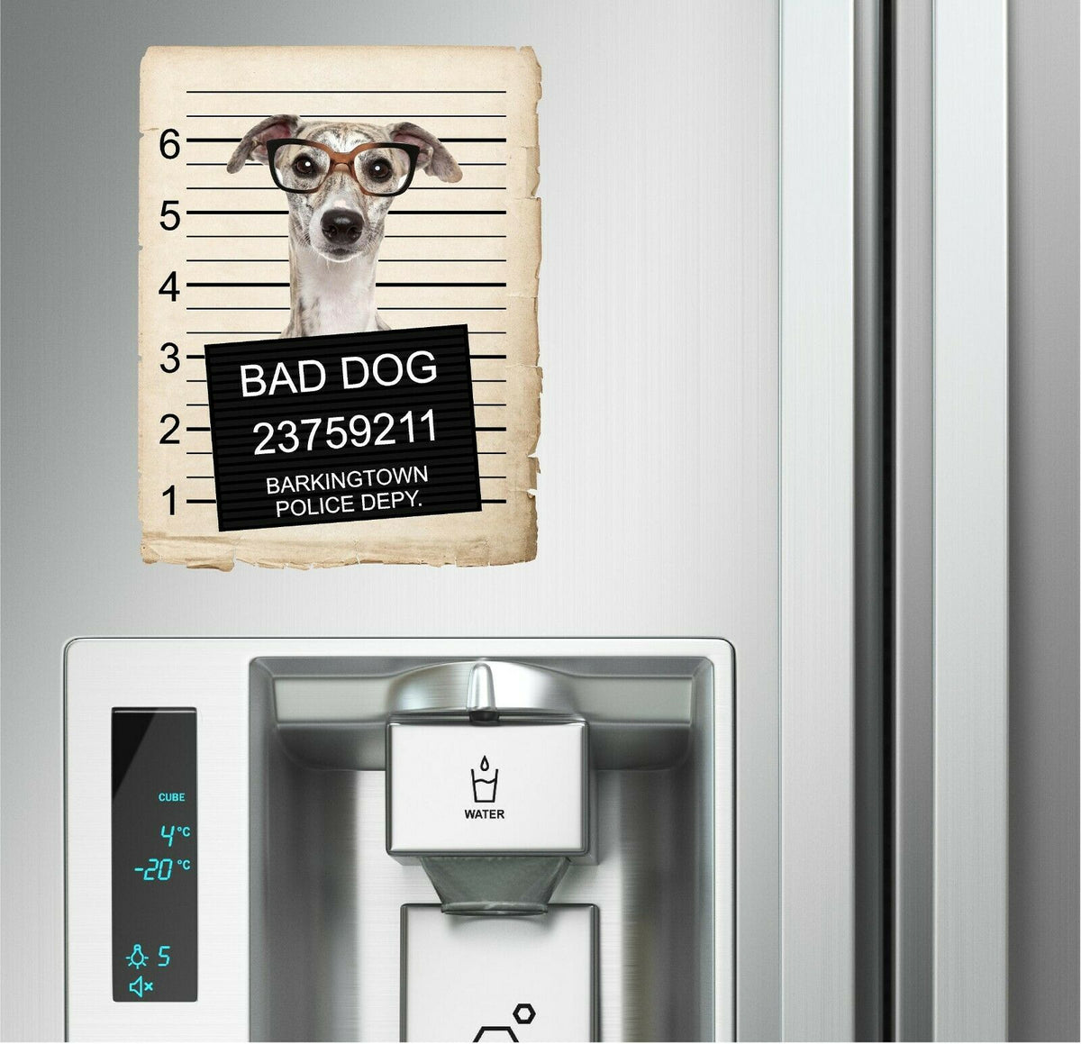 Greyhound with Glasses Mugshot Bad Dog Fridge refrigerator Car Magnet