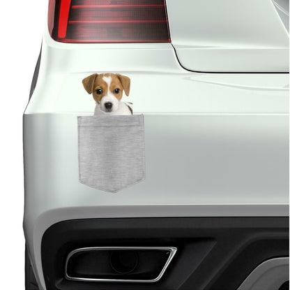 Russell Terrier Dog in pocket Fridge Car Magnet Bumper Sticker App size 4"x7"