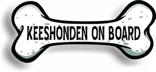 Dog on Board Keeshonden Bone Car Magnet Bumper Sticker 3"x7"