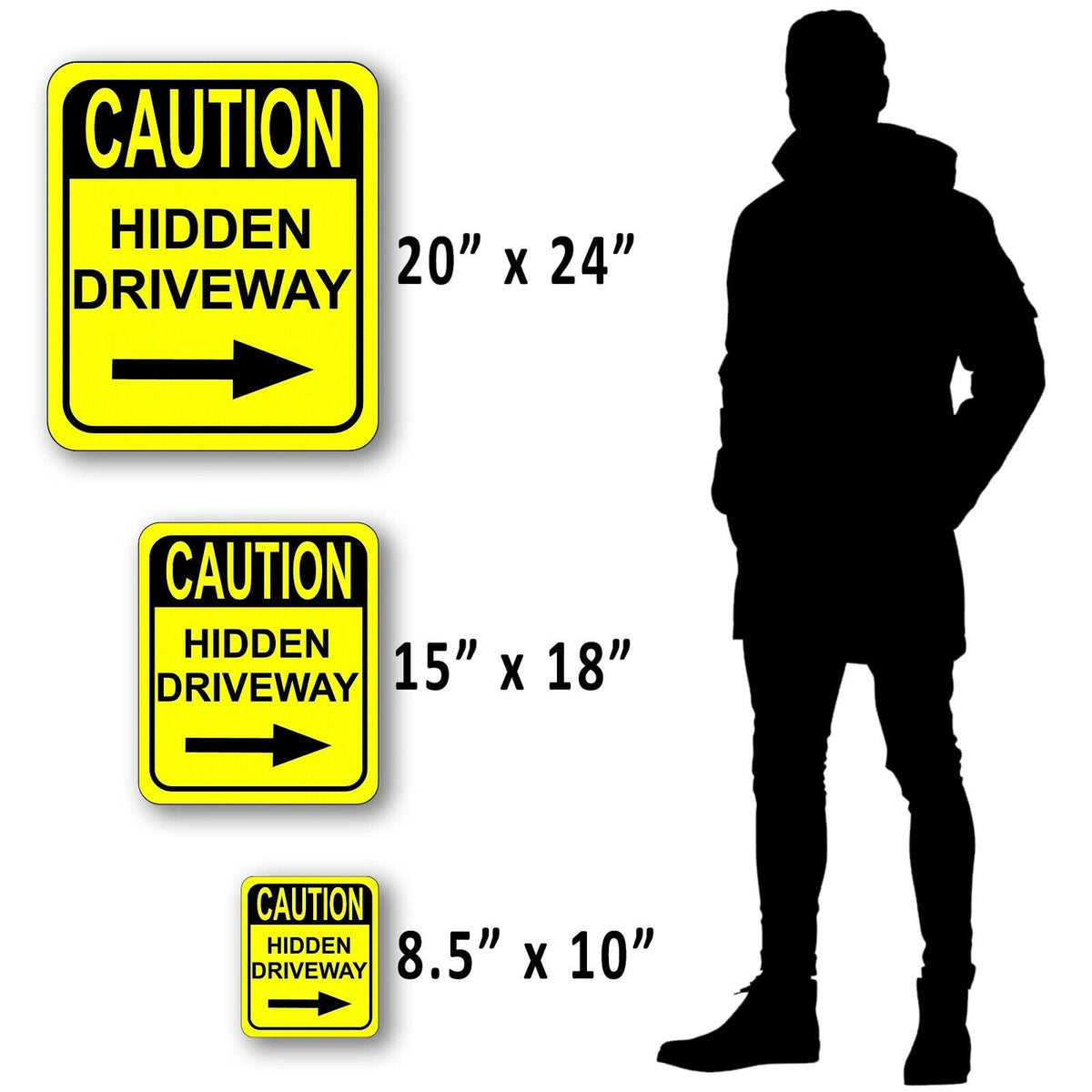 CAUTION HIDDEN DRIVEWAYs RIGHT ARROW VERTICAL Metal Aluminum Composite Sign