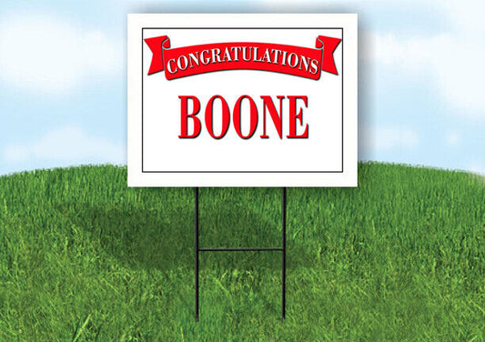BOONE CONGRATULATIONS RED BANNER 18in x 24in Yard sign with Stand