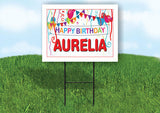 AURELIA HAPPY BIRTHDAY BALLOONS 18 in x 24 in Yard Sign Road Sign with Stand
