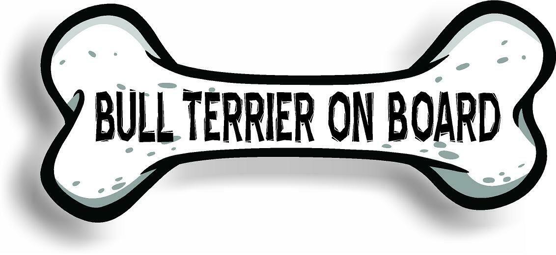 Dog on Board Bull Terrier Bone Car Magnet Bumper Sticker 3"x7"