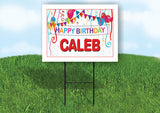 CALEB HAPPY BIRTHDAY BALLOONS 18 in x 24 in Yard Sign Road Sign with Stand
