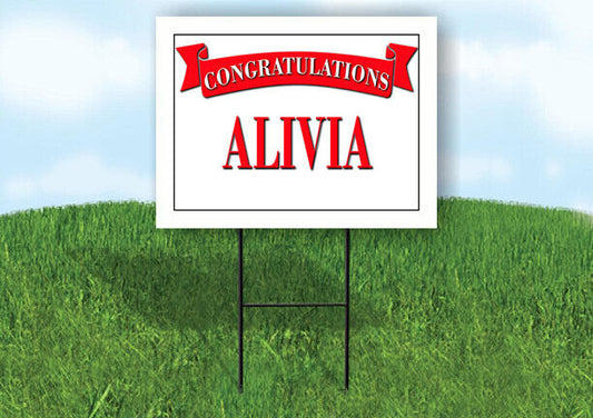 ALIVIA CONGRATULATIONS RED BANNER 18in x 24in Yard sign with Stand