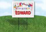 EDWARD HAPPY BIRTHDAY BALLOONS 18 in x 24 in Yard Sign Road Sign with Stand