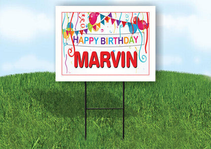 MARVIN HAPPY BIRTHDAY BALLOONS 18 in x 24 in Yard Sign Road Sign with Stand