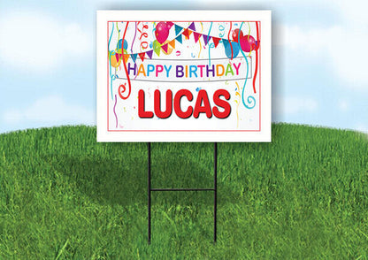 LUCAS HAPPY BIRTHDAY BALLOONS 18 in x 24 in Yard Sign Road Sign with Stand