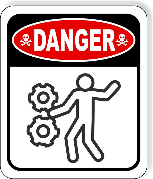 DANGER MOVING PARTS MACHINE IN USE HAZARD Metal Aluminum composite sign