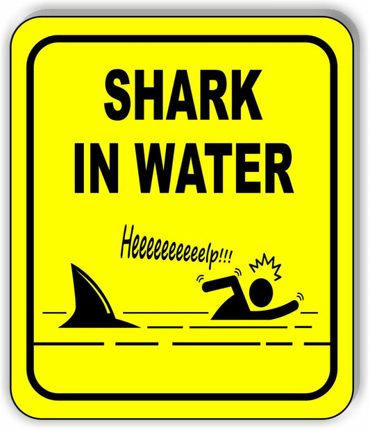 SHARK IN WATER DANGER SAFETY YELLOW Metal Aluminum composite sign