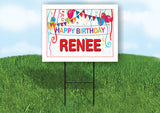 RENEE HAPPY BIRTHDAY BALLOONS 18 in x 24 in Yard Sign Road Sign with Stand