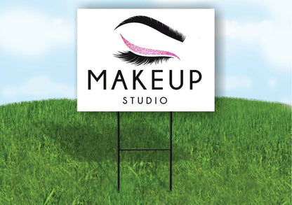 MAKEUP STUDIO WHITE Plastic Yard Sign ROAD SIGN with Stand