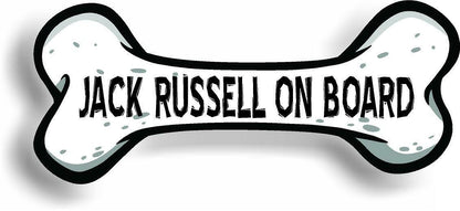 Dog on Board Jack Russell Bone Car Magnet Bumper Sticker 3"x7"