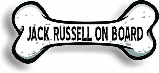Dog on Board Jack Russell Bone Car Magnet Bumper Sticker 3"x7"