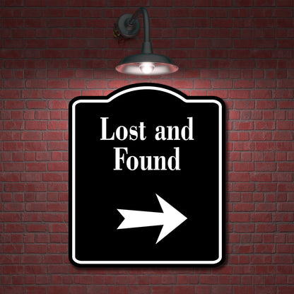 Lost and Found Right Arrow BLACK Aluminum Composite Sign