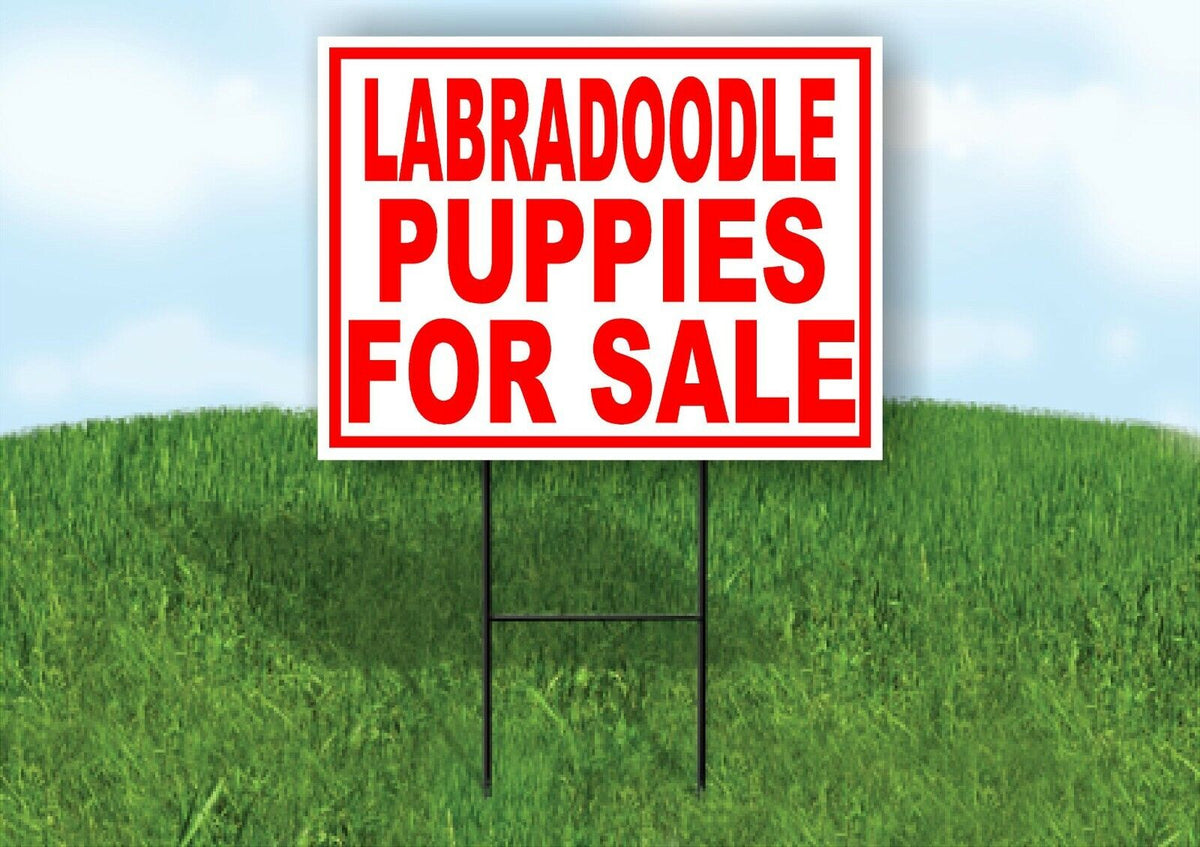 Labradoodle PUPPIES FOR SALE RED Yard Sign Road with Stand LAWN SIGN
