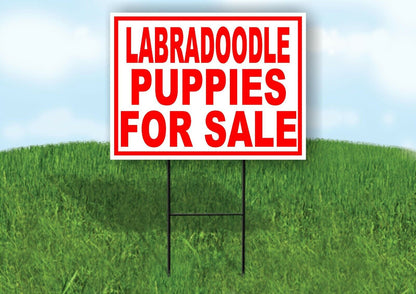 Labradoodle PUPPIES FOR SALE RED Yard Sign Road with Stand LAWN SIGN