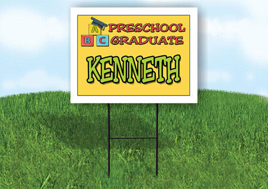 KENNETH PRESCHOOL GRADUATE 18 in x 24 in Yard Sign Road Sign with Stand