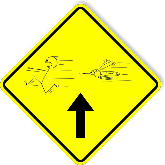 Mosquito crossing Man running away Hilarious funny Aluminum composite sign