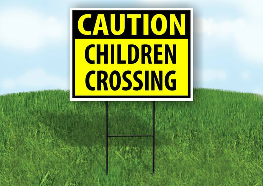 CAUTION Children Crossing YELLOW Plastic Yard Sign ROAD SIGN with Stand