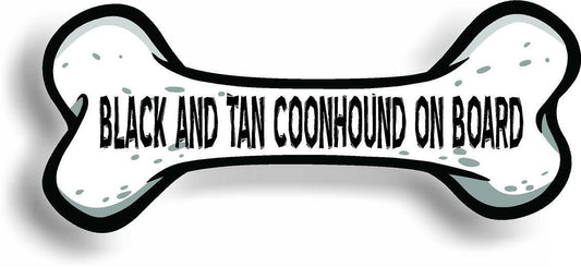 Dog on Board Black And Tan Coonhound Bone Car Magnet Bumper Sticker 3"x7"