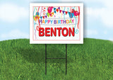 BENTON HAPPY BIRTHDAY BALLOONS 18 in x 24 in Yard Sign Road Sign with Stand