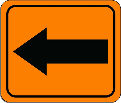 Left Arrow Safety Orange metal outdoor sign long-lasting construction