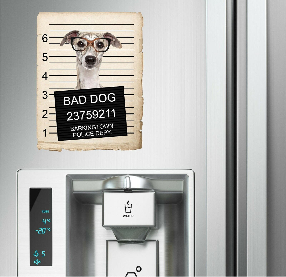 Greyhound with Glasses Mugshot Bad Dog Fridge refrigerator Car Magnet