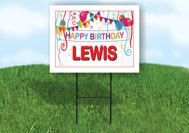 LEWIS HAPPY BIRTHDAY BALLOONS 18 in x 24 in Yard Sign Road Sign with Stand
