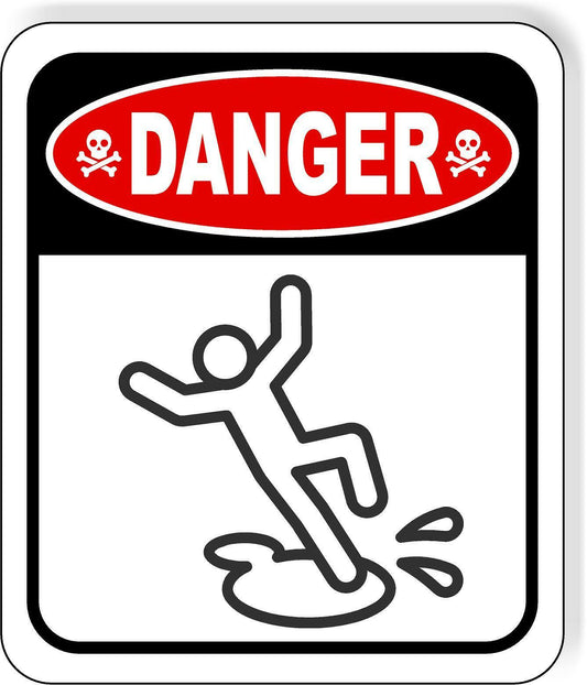 DANGER SLIPPERY WHEN WET OIL HAZARD Metal Aluminum composite sign