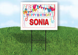 SONIA HAPPY BIRTHDAY BALLOONS 18 in x 24 in Yard Sign Road Sign with Stand