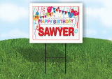 SAWYER HAPPY BIRTHDAY BALLOONS 18 in x 24 in Yard Sign Road Sign with Stand