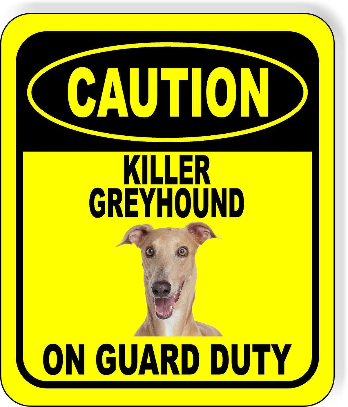 CAUTION KILLER GREYHOUND ON GUARD DUTY 2 Metal Aluminum Composite Sign