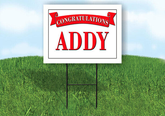 ADDY CONGRATULATIONS RED BANNER 18in x 24in Yard sign with Stand