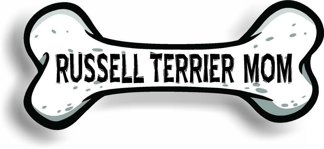 Dog Mom Russell Terrier Bone Car Magnet Bumper Sticker 3"x7"