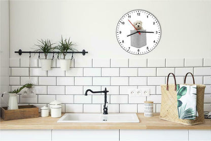 Maltese In Your Pocket Dog kitchen living room Wall Clock