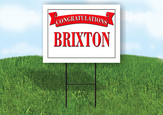 BRIXTON CONGRATULATIONS RED BANNER 18in x 24in Yard sign with Stand