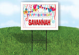 SAVANNAH HAPPY BIRTHDAY BALLOONS 18 in x 24 in Yard Sign Road Sign with Stand