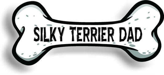 Dog Dad Silky Terrier Bone Car Magnet Bumper Sticker 3"x7"