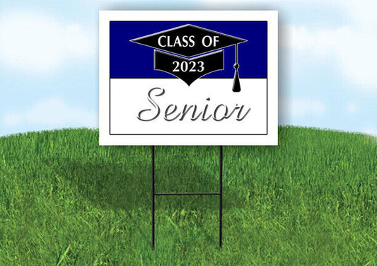 2023 SENIOR BLUE WHITE  18inx24in Yard Road Sign w/ Stand