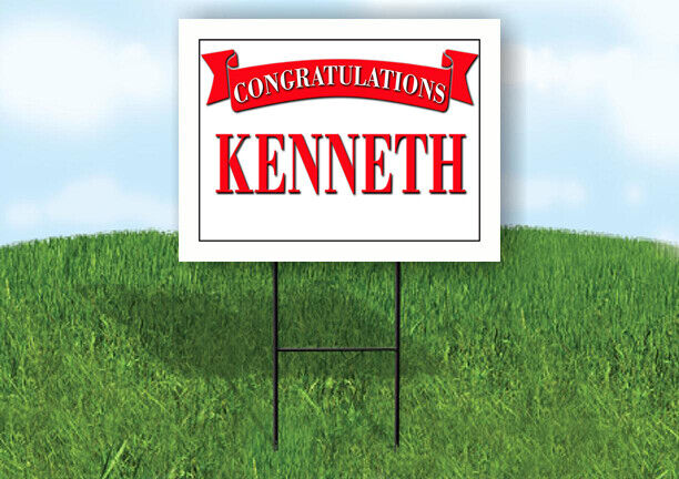KENNETH CONGRATULATIONS RED BANNER 18in x 24in Yard sign with Stand