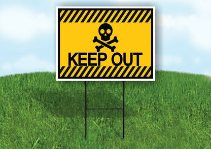 KEEP OUT SKULL YELLOW BLACK STRIPE Yard Sign with Stand LAWN SIGN